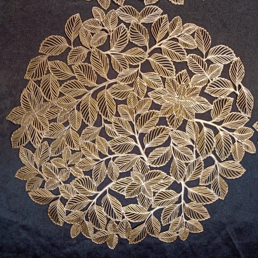 Gold Vinyl Placemats Set of 4 MCM Vintage Style Round Textured Christmas 14.5 in